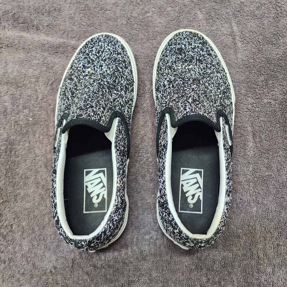 Vans slip on sparkle glitter black and white shoes women 7 b53